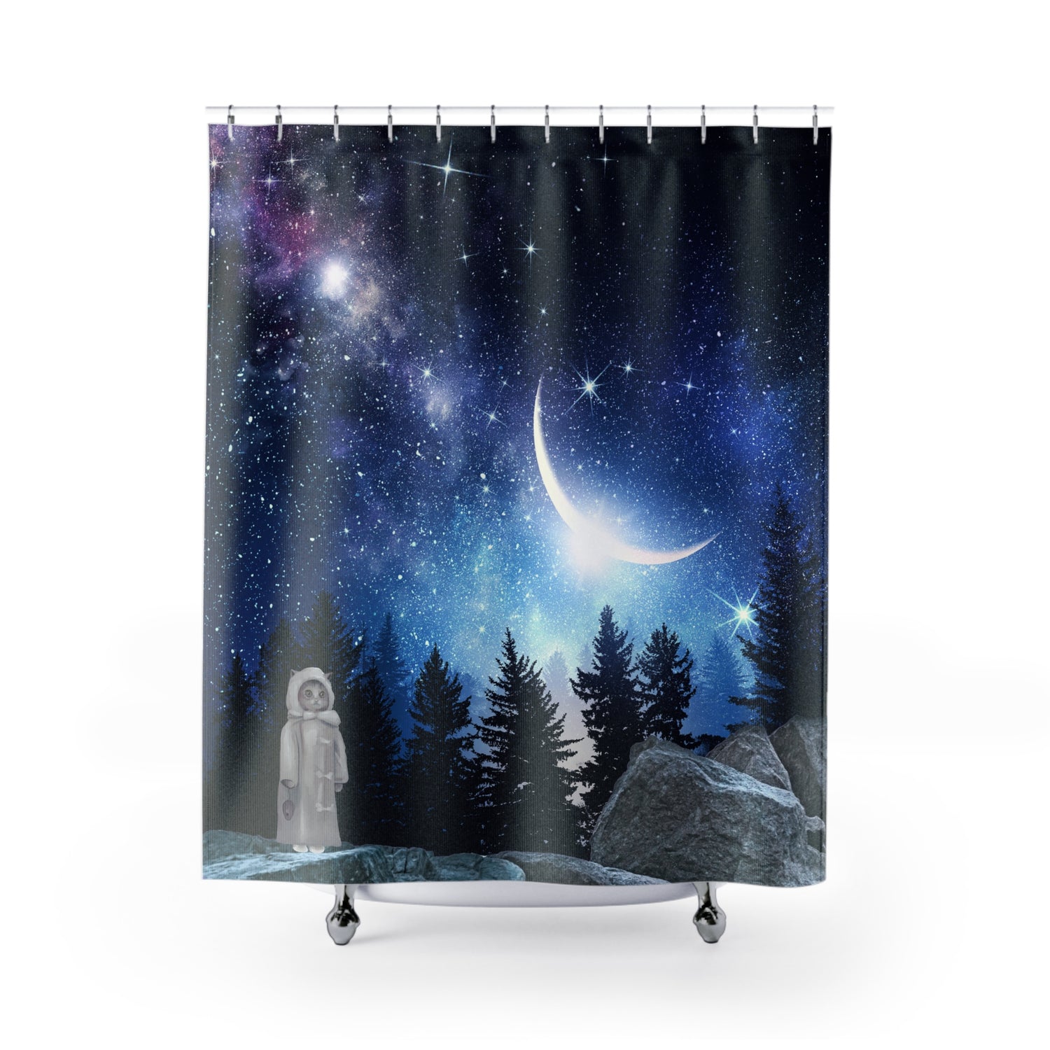 Creepy Cat Couture - Night Sky Shower Curtain