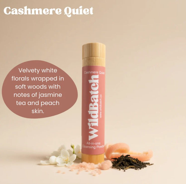 Open container of WildBatch All-in-one Cleansing Powder showing fine cleansing powder texture