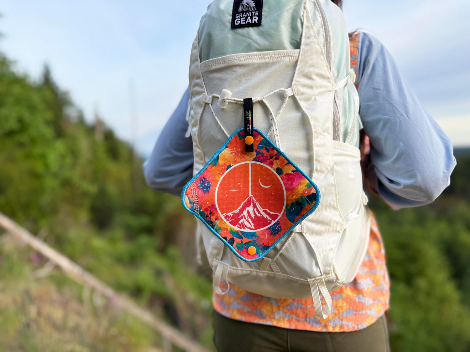 antimicrobial pee cloth on backpack