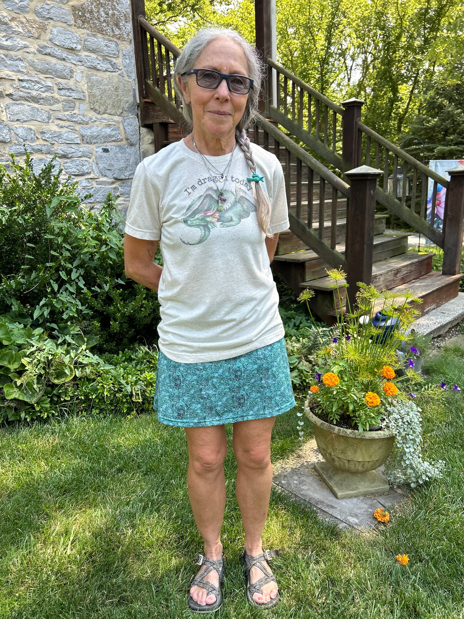 Kula mom, Kathleen wearing the Dragon tee!