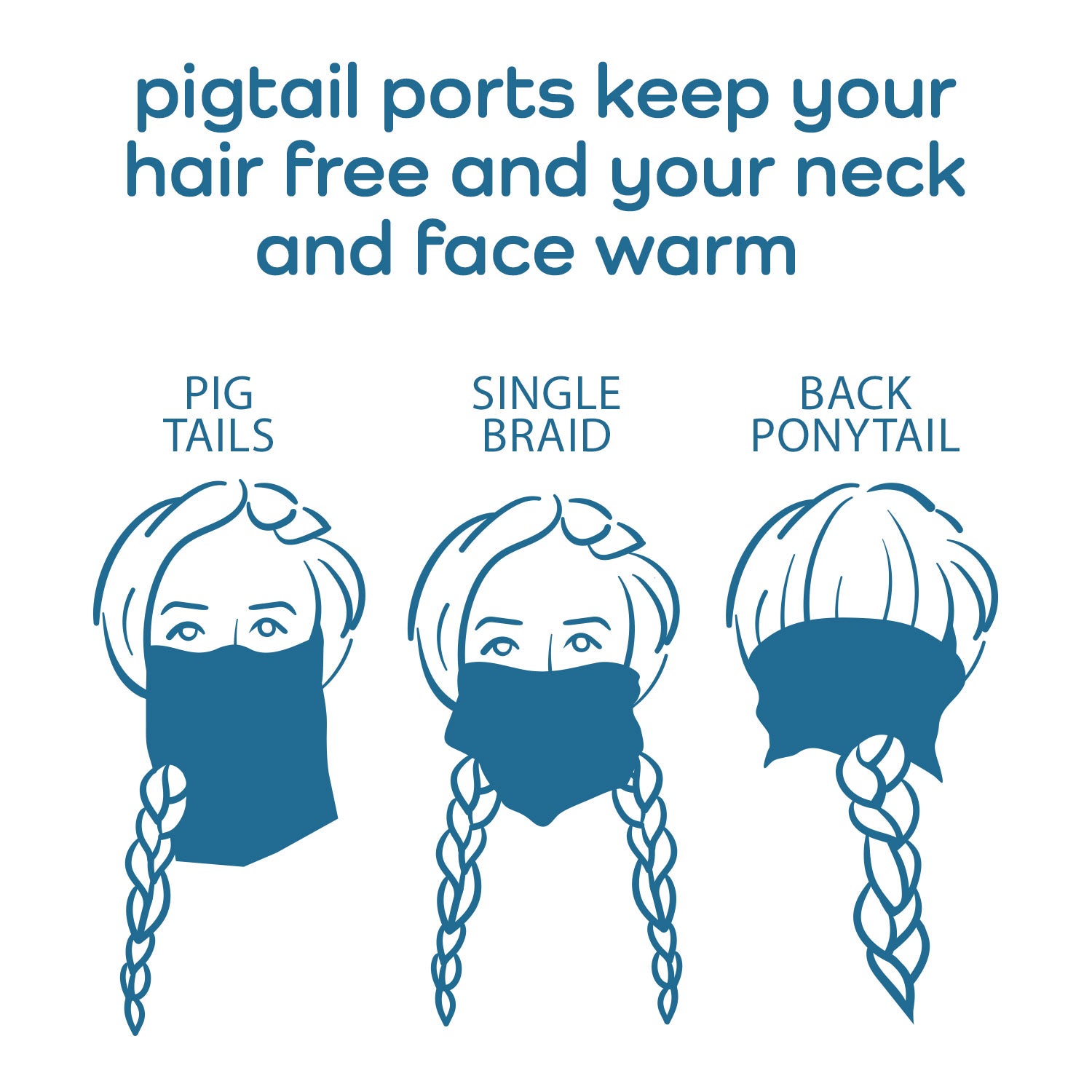 WHOLESALE Rapunzel Neck Gaiter (patent pending pigtail ports for people with long hair!)